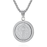 Saint Benedict Rotatable Exorcism Amulet Medal Pendant Necklace Black/Gold/Silver Stainless Steel Catholic Protection Jewelry for Men Women