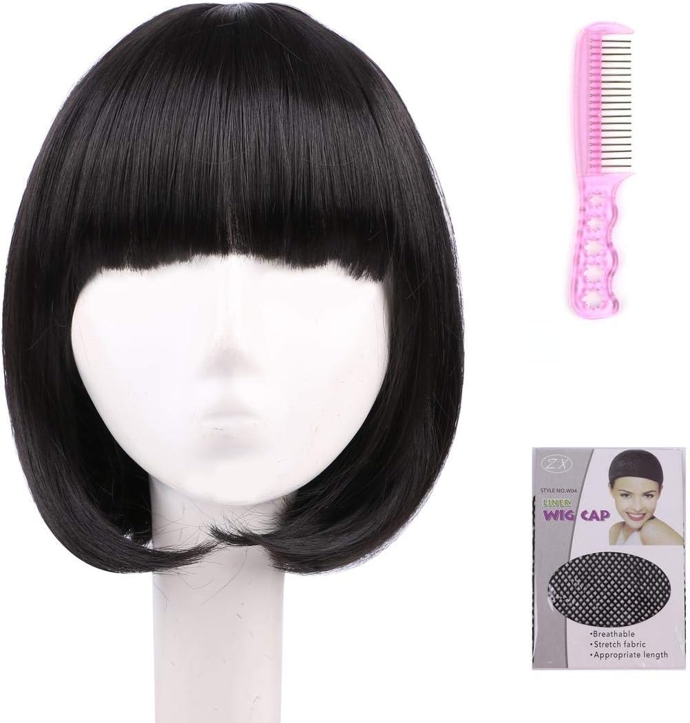 Amazon Co Jp ウィッグ ショート ボブ ブラック ストレート フリーサイズ ネット付 耐熱 おしゃれ 黒髪 ボブヘアー ホビー