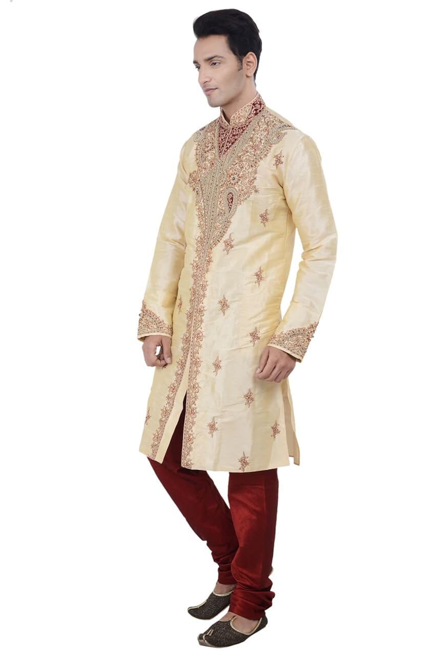 indian design gold kurta sherwani for men 2pc suit