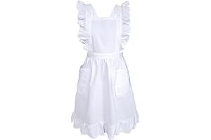 LilMents Long Maxi Cotton Ruffle Apron with Pockets, Small to Plus Size Ladies