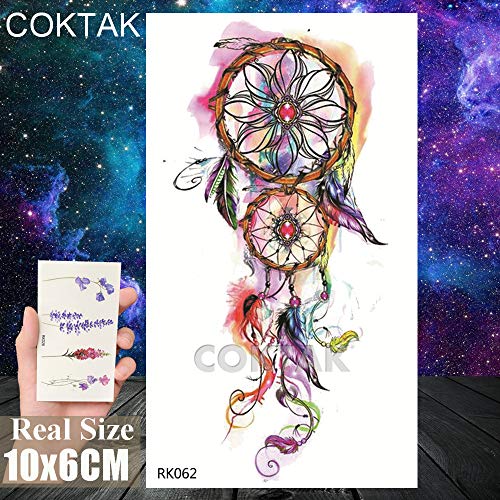 COKTAK 12Pieces/Lot 3D Watercolor Dreamcatcher Temporary Tattoos For Women Body Art Arm Fake Jewelry Tattoo Sticker Dream Catcher Flower Pendants Waterproof Girls Tatoos Sheet