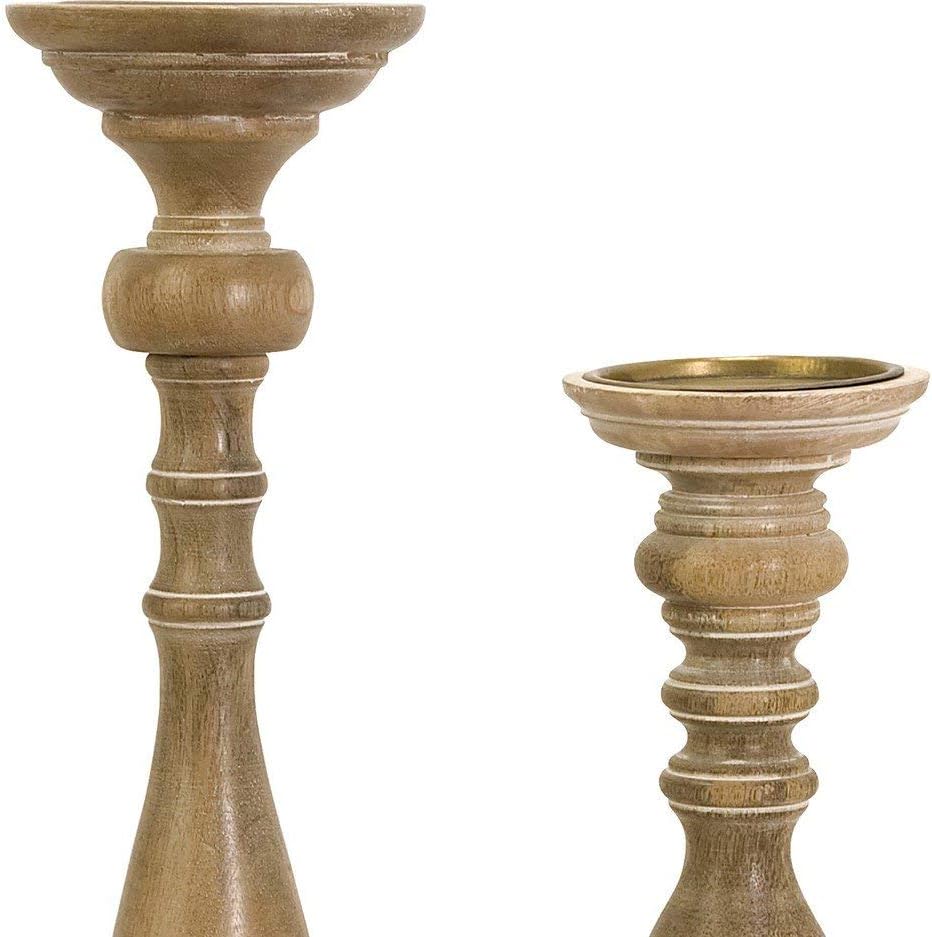 IMAX Mason Natural Wash Wood Candleholders - Set of 5 Vintage Candle Stands - Home Decor Accessory: Home & Kitchen