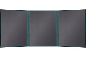 Goodsmart Pajco Style Restaurant Menu Covers – Pack of 10, Side-Load Fold-Out Menu Holders, Single Stitched Edge Clear Vinyl Menu Sleeves, Leatherette Trim Gold Corners, Green, 3 View (8.5" x 11")