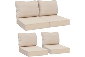 AAAAAcessories Outdoor Deep Seat Cushions, Waterproof, Fade-Resistant Patio Furniture Replacement Cushions, 25.5" x 25.5" x 5" + 25.5" x 19", Set of 4, Beige