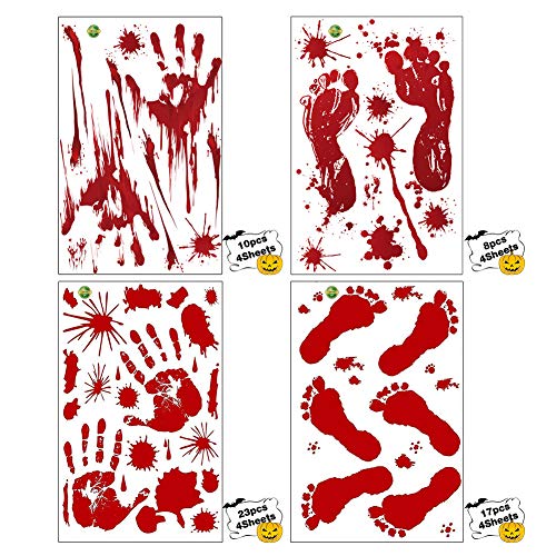 S SUNINESS 232Pcs Halloween Bloody Decals - Wall Stickers Window Clings, Bloody Handprint Footprint Stains, Horror Bathroom Decorations, Zombie Party Supplies