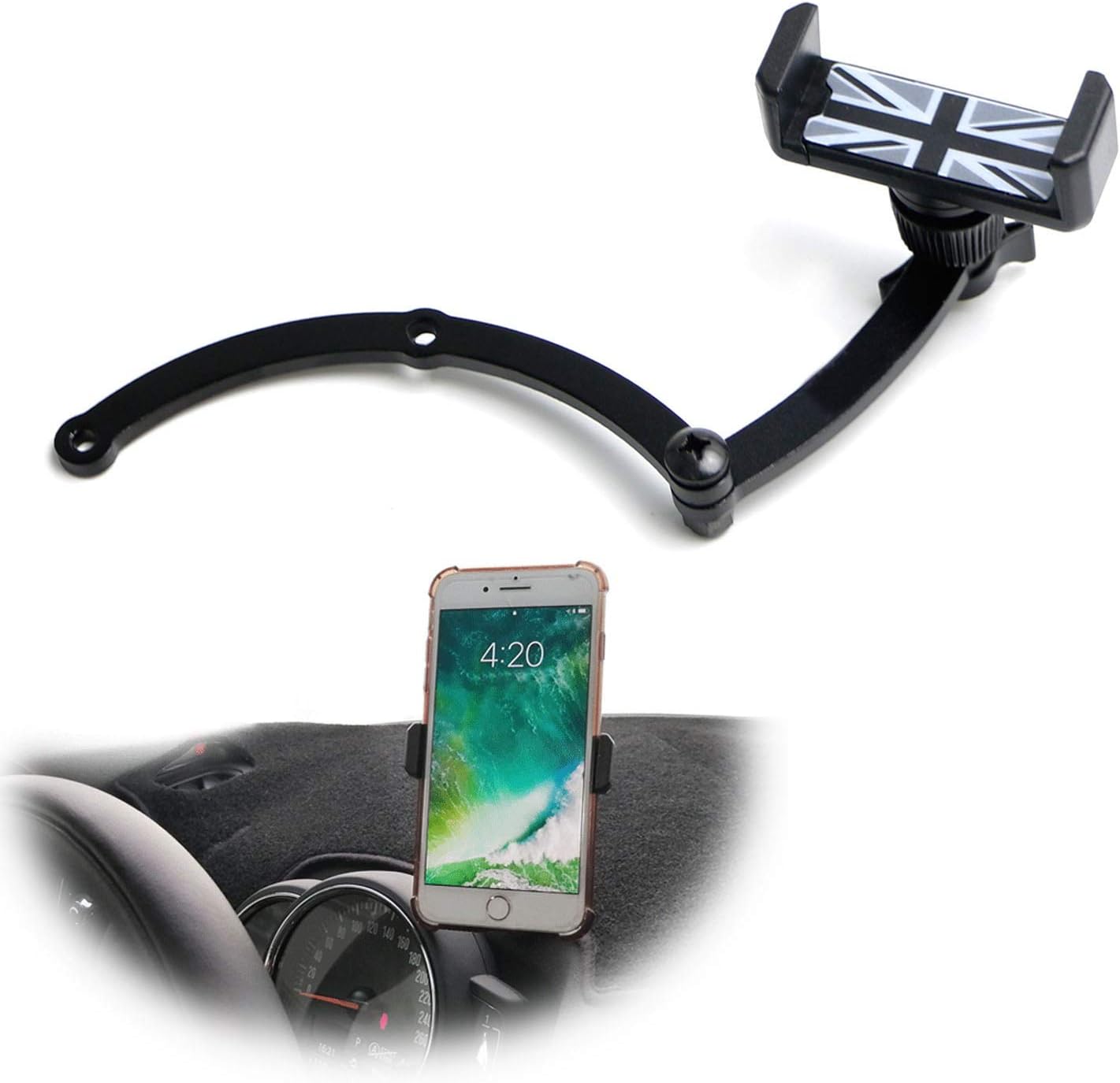 iJDMTOY Behind Tachometer Mount Smart Phone GPS Mounting Kit Compatible With MINI Cooper R55 R56 R60 R61 w/Black Union Jack Design Holder