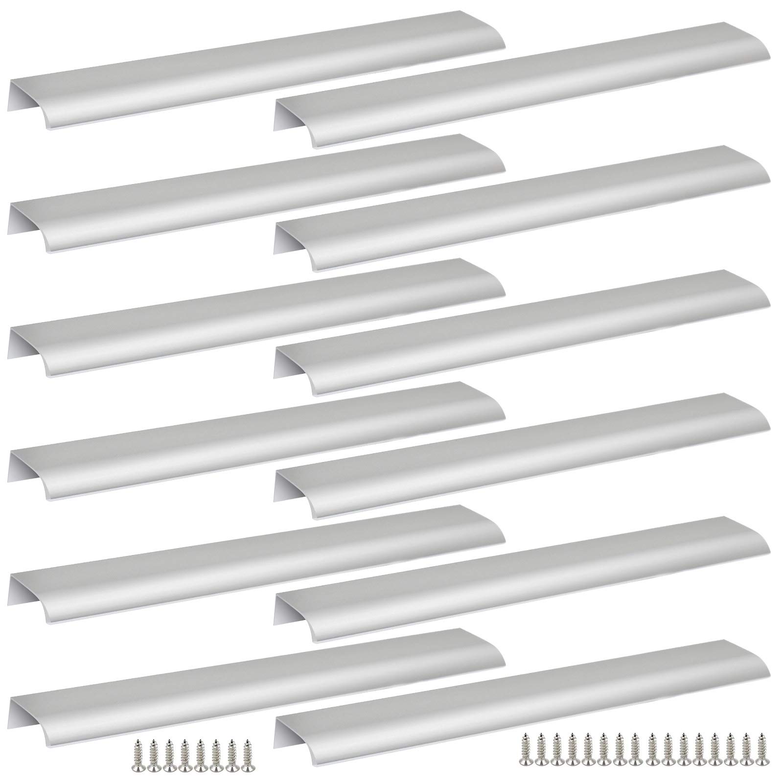 Qjaiune Back Mount Finger Edge Pull 300mm/11.8", Aluminum Hidden Handle Concealed Tab Pulls for Home Kitchen Living Room Door Drawer Cabinet (12Pcs, Silver)