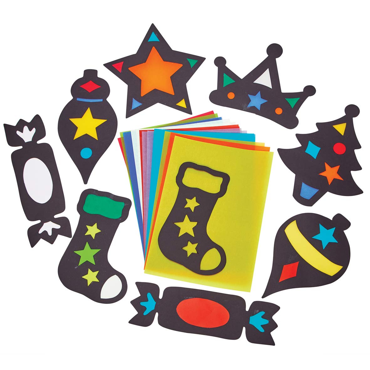 Springboard Stained Glass Silhouette Christmas Shapes Activity Pack - Make Your Own Christmas Decorations - Arts and Crafts for Kids - Early Years Resources - 35-Pack - 20 x 17 cm - Assorted Colours