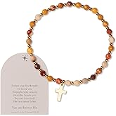 Vollenkor Gold Cross Bracelet for Women – Christian Bracelet with Natural Stone Beads, Faith Based & Spiritual Gift for Women, Inspirational Religious Jewelry with Message Card