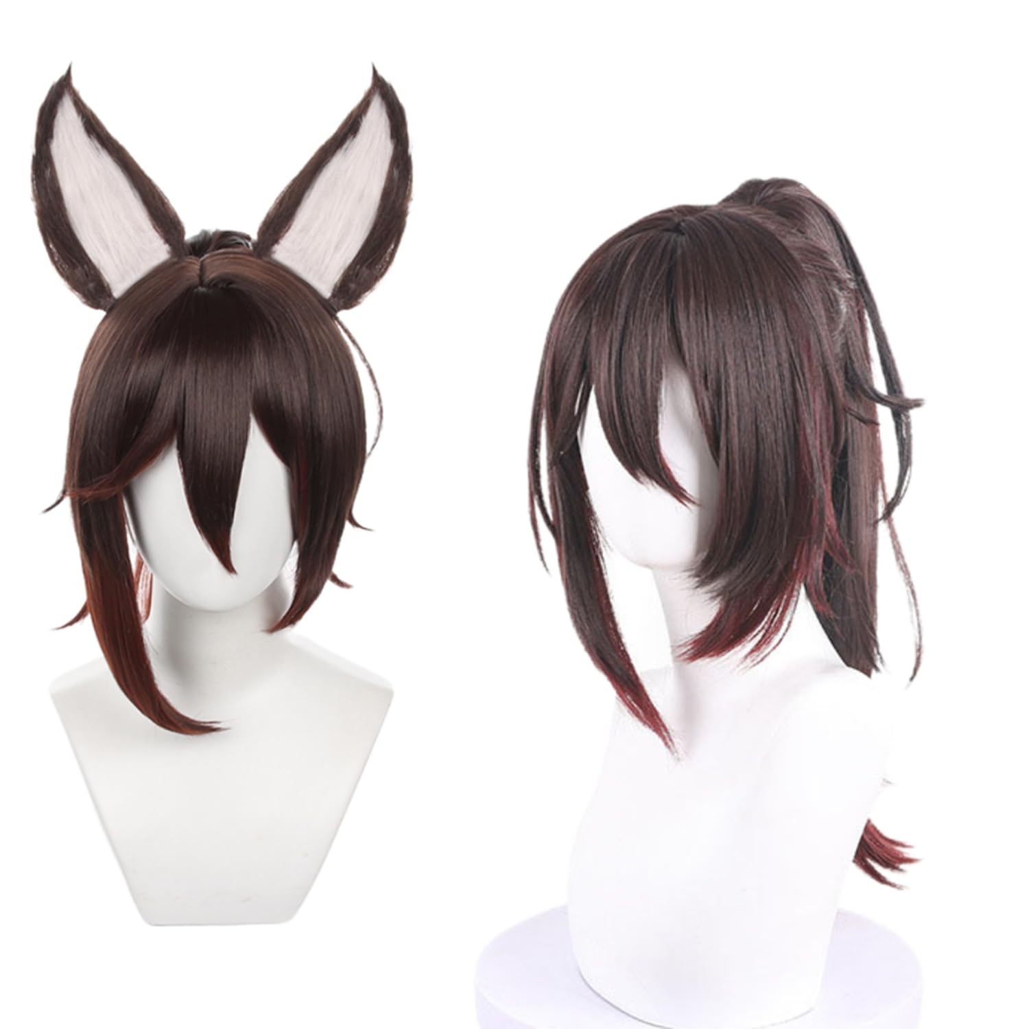 Brown Mixed Red Long Ponytail with Ears Heat Resistant Synthetic Hairs for Women Halloween Comic Con Cos Anime Party Replaement Wigs โ image 1