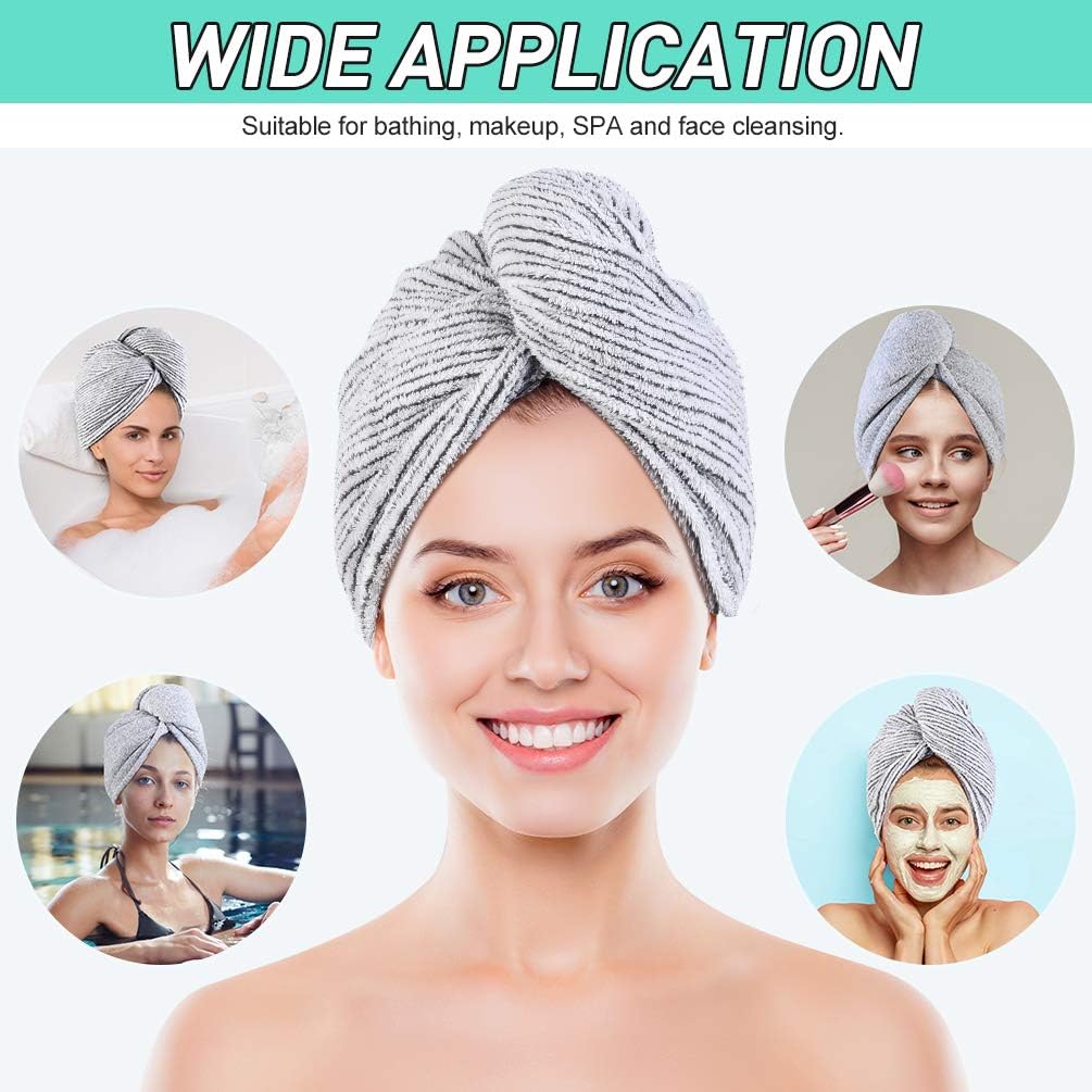 Microfiber Hair Towel Wrap,2 Pack Bamboo Charcoal Fiber Hair Drying Towel Super Absorbent Quick Dry Hair Turban for Curly,Longer,Thicker Hair for Women: Kitchen & Dining