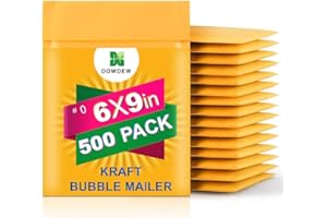 DOWDEW Kraft Bubble Mailers [500 Pack] Shipping Mailing Packing Padded Envelopes #0 (6" x 9")