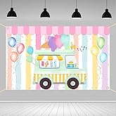 AIBIIN Ice Cream Birthday Backdrop for Girls Truck Photography Background Balloons Sprinkles Shoppe Sweet Girl's Princess Party Decorations Banner Photo Prop 70.8 x 43.3 inch