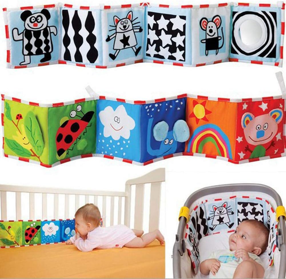 Stangent Cartoon Animal Baby Bed Crib Bumper Double-Sided Colorful Patterns Baby Cloth Book Reversible Infant Baby Pram Protector Multi-Touch Knowledge Around for Fun Toy Baby Bedding Set (A)
