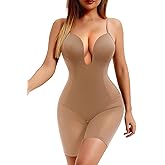 Decorus Women's Low Back Full Deep Plunge Strapless Bodysuit Mid Thigh Backless Shapewear Tummy Control Shaping Body Shaper