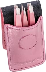 Tweezerman Pink Micro Mini Tweezer Set 3 Pieces Slant Straight Point Case view 2
