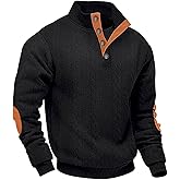 QOSOQ Men's Cable Knit Pullover Sweater Casual Long Sleeve Stand Collar Quarter Button Knitted Sweatshirts Quilted Sweatshirt