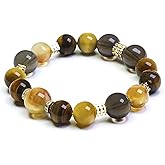 Healing Multi-Crystal Bracelets | Natural Tiger Eye, Citrine, Obsidian, Agate | for Wealth, Good Fortune, Inspiration, Passion, Confidence | Gift for Women Man all Ages | Adjustable Duarable Stretch(8-10mm)