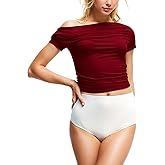 MISS MOLY Women's Cropped Off Shoulder Y2K Fitted Asymmetrical Tops Sexy Summer Short Sleeve Basic Tee Shirts