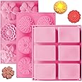 OBSGUMU 3 Pack Silicone Soap Molds,6 Cavities Flowers Soap Mold,Rectangle and Different Flower shapes, Perfect for Soap Makin