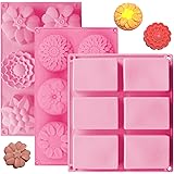 OBSGUMU 3 Pack Silicone Soap Molds, 6 Cavities Flower Making Mold, Included Rectangle Shape Supplies, Perfect for Handmade So