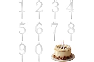 10Pcs Reusable Number Candle Holder Set for Birthday Cakes, 0-9 Stainless Steel Candles Stand, Forever Silver Cake Topper Dec