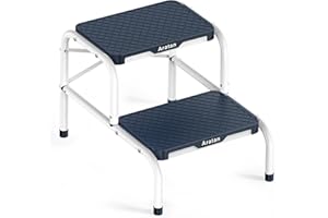 Two Step Stool for Adults, Heavy Duty Stepping Stool with Non-Slip Rubber Feet Metal Stool for Bedroom Kitchen Bed Steps for 