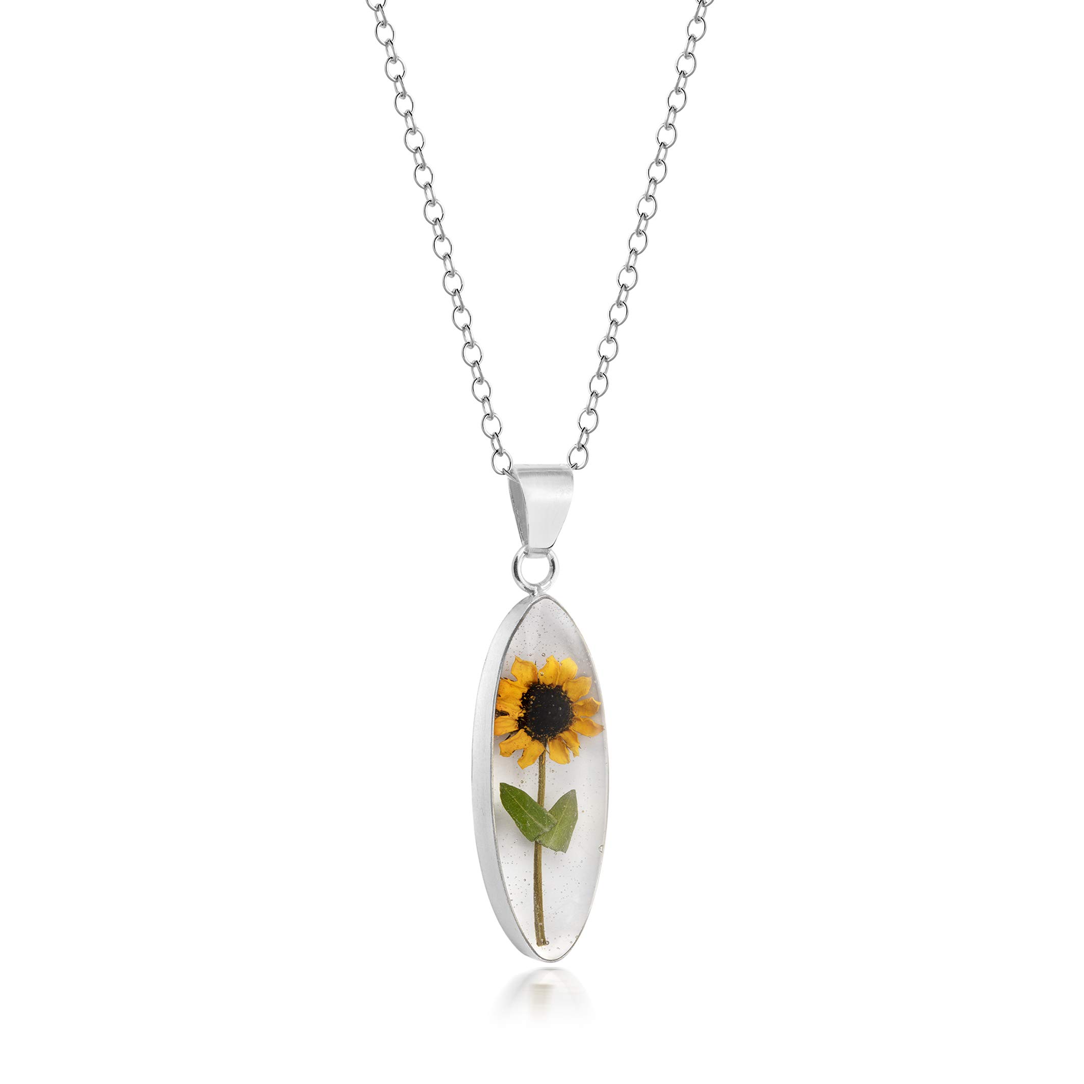 Sunflower Tube Pendant medium Made with a Real Sunflower and set in Sterling silver and resin by Natural Flower Jewellery