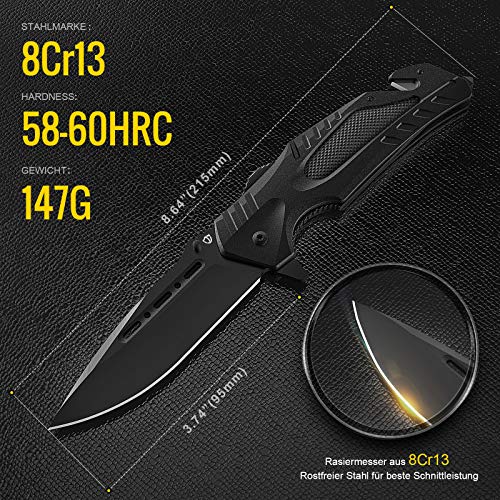 Jellas Klappmesser, 8Cr13MoV, Taschenklappmesse gut für Camping, Indoor- und Outdoor-Aktivitäten, Survival-Messer, KN01… – Bild 3