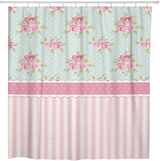 Amazon Com Artsocket Shower Curtain Colorful Cute Shabby Chic Roses And Polka Dots Home Bathroom Decor Polyester Fabric Waterproof 72 X 72 Inches Set With Hooks Kitchen Dining