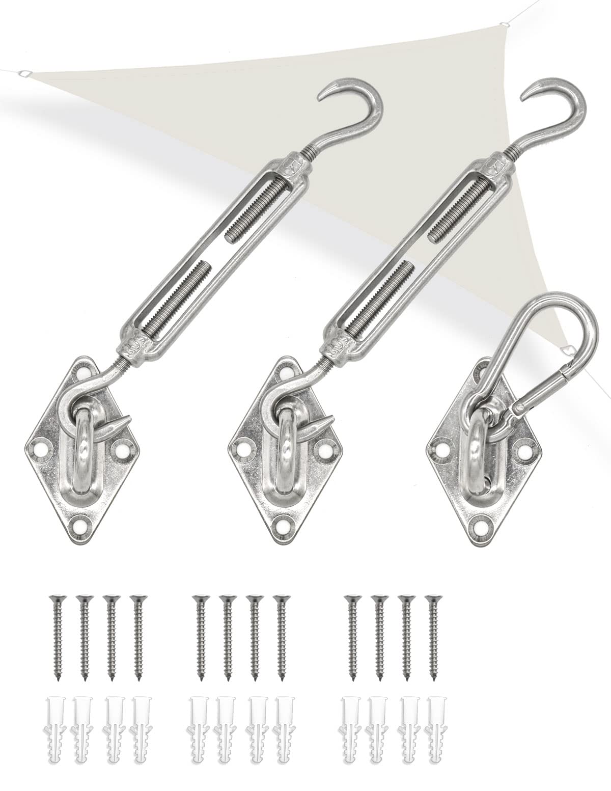 AMANKA Triangle Awning Fixing Kit - Stainless Steel Sun Shade Attachment - Set for Garden Sail
