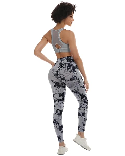 CHRLEISURE WORKOUT LEGGINGS SETS FOR WOMEN, GYM SCRUNCH BUTT BUTT LIFTING SEAMLESS LEGGINGS 3 PIECE (BLACK, BLACK, TIE DYE BLACK, 2XL)