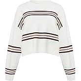 Women's Striped Long Sleeve Casual Pullover Top Ribbed Knit Cute Crew Sweater