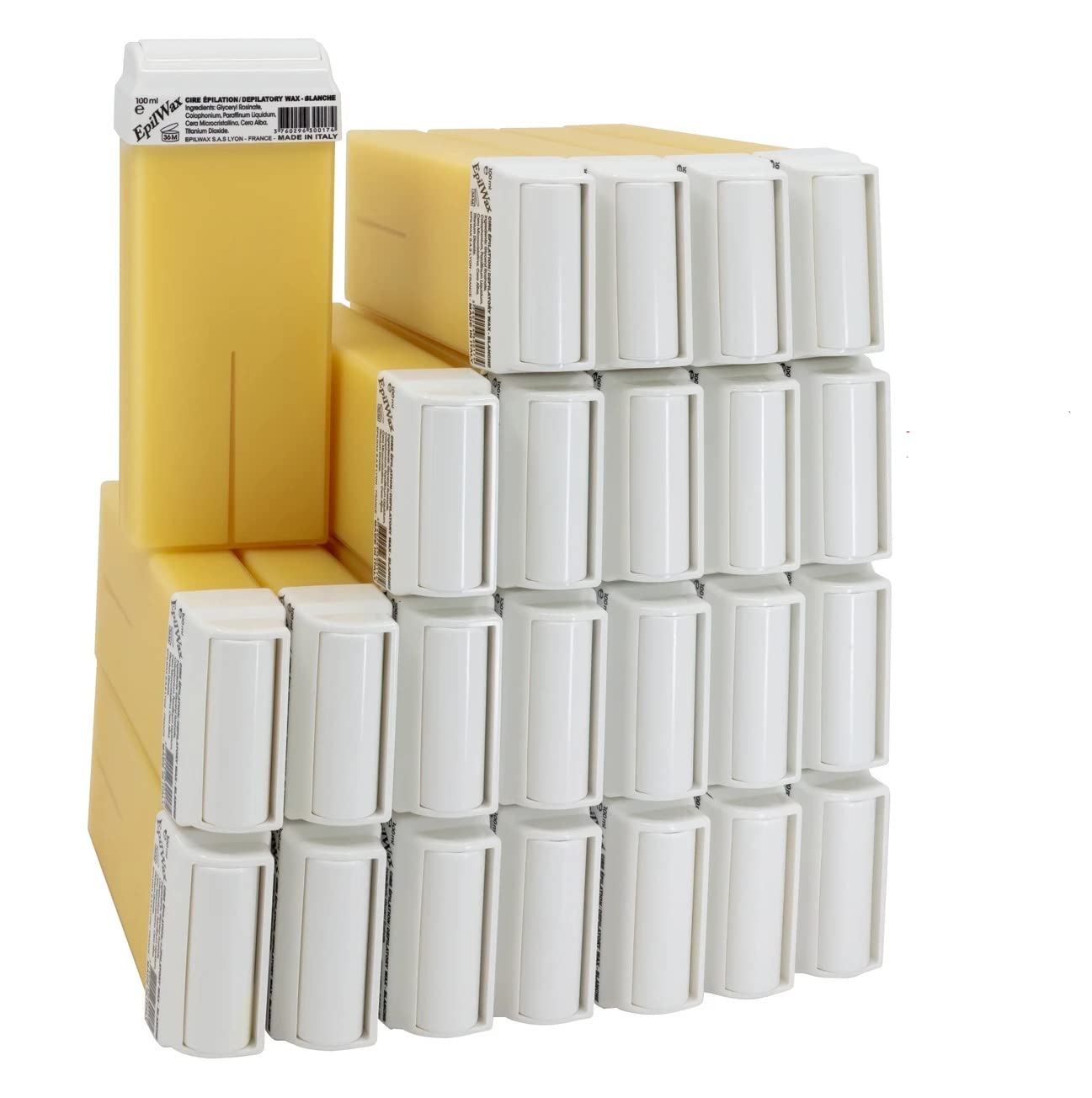 EpilWax Set of 24 White Wax Cartridges for Hair Removal - Large 100 ml Roll-on Waxing Refills