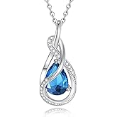 FANCIME TimelessTie Birthstone Necklace for Women White Gold Plated Sterling Silver Ribbon Design Jewelry Knot Pendant Fine Jewelry Gemstone Anniversary Birthday Graduation Mothers Day Gifts for Women Wife Mother Her