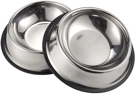 BLACK DOG Dog Bowl Stainless Steel Bowl for Dog Food and Water Raised Pet Eating Dishes for Puppy,Cat with Non Slip Rubber Base, Size L-15.5cm, H- 3.5cm. Pack of 1