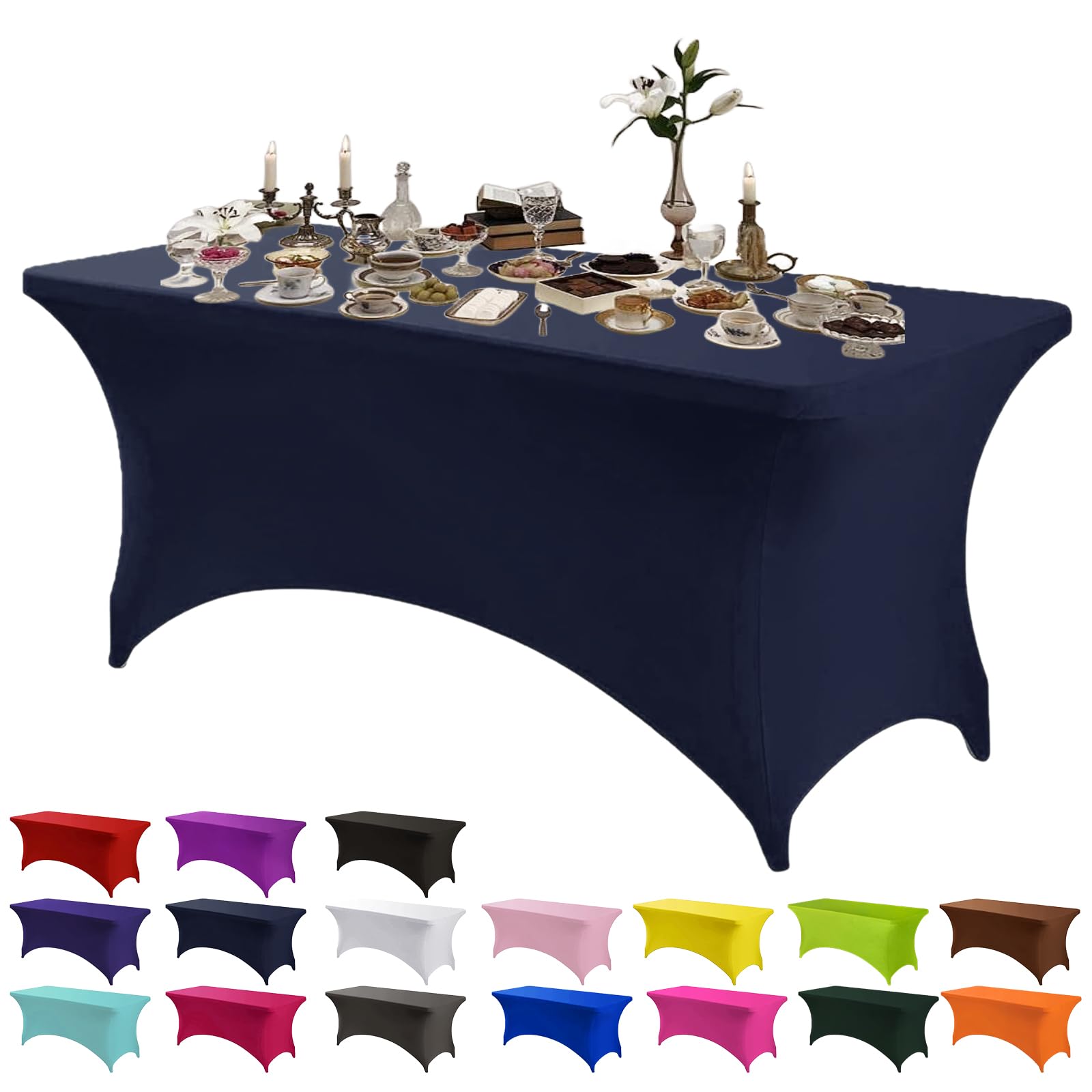 Aisszhao Navy Blue Stretchable Tablecloths,4ft Spandex Fitted Tablecover Washable Stretch Table Cover for Rectangle Tables,Universal Patio Elastic Wedding Banquet Holiday Party