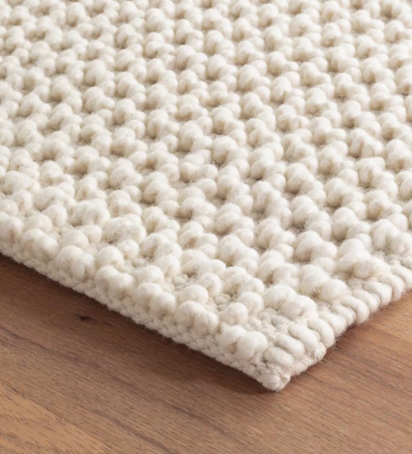 Photo 1 of The Knitted Co. Handwoven Wool Area Rug - Hand Woven Natural Carpet Rugs- Bedroom Living Room Dining Room (Ivory- 9'x12')