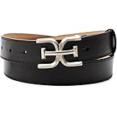 Sam Edelman Women's Fashion Double-E Plaque Logo Buckle Slim Textured Belt for Jeans, Dresses and Trousers