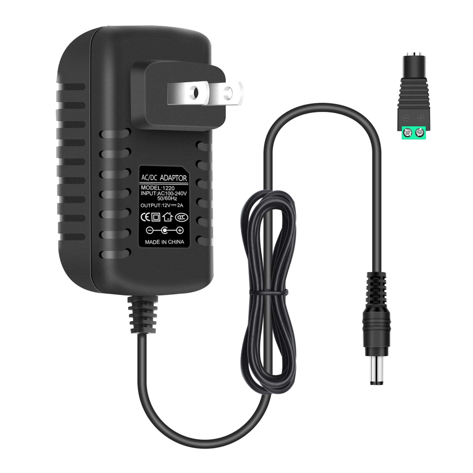 Photo 1 of 12V Power Supply, 12 Volt 2A 24W DC Power Supply, Black LED Power Adapter, AC 110V to 12V Wall Mounted Transformer Plug for LED Strip Lights with 5.5/2.1 DC Female Connector