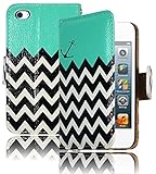 iPod Touch 4 Case, Bastex Heavy Duty Protective Top Teal Bottom Black and White Chevron Design Flip Wallet with Credit Card Holder for Apple iPod Touch 4