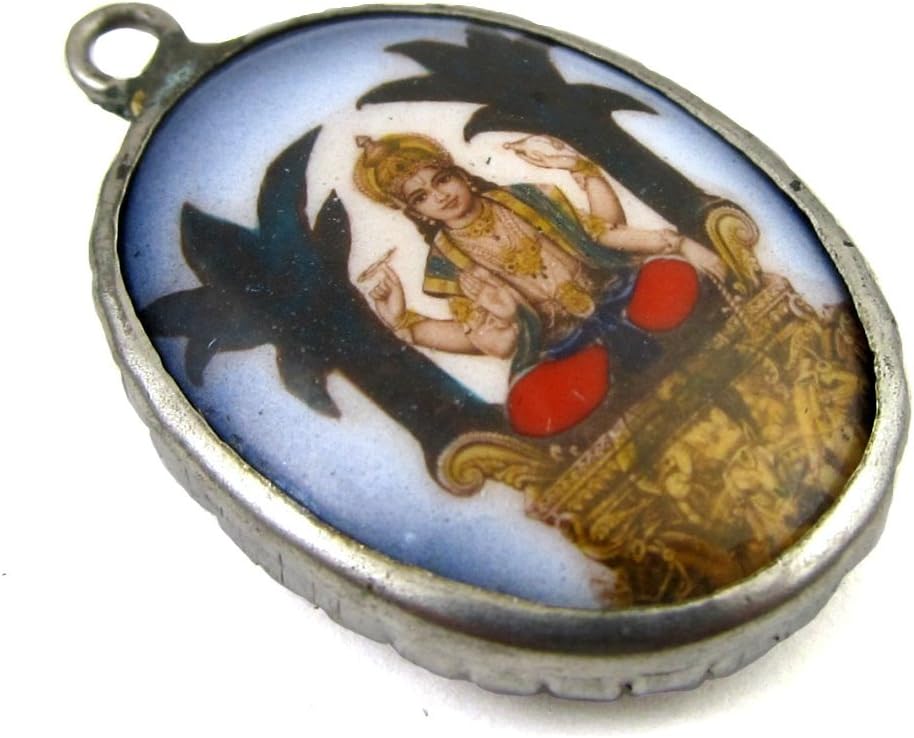 Creative Ventures Jewelry Hindu Deity Vishnu Full Color Enamel Charcoal Tone Pendant on Corded Necklace