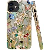 TnXee Case Compatible with iPhone 12,Fall Prevention Bright Hybrid 2-Layer Hard Shell Phone Case for Girls Boys,Stained Glass Bloom Flower