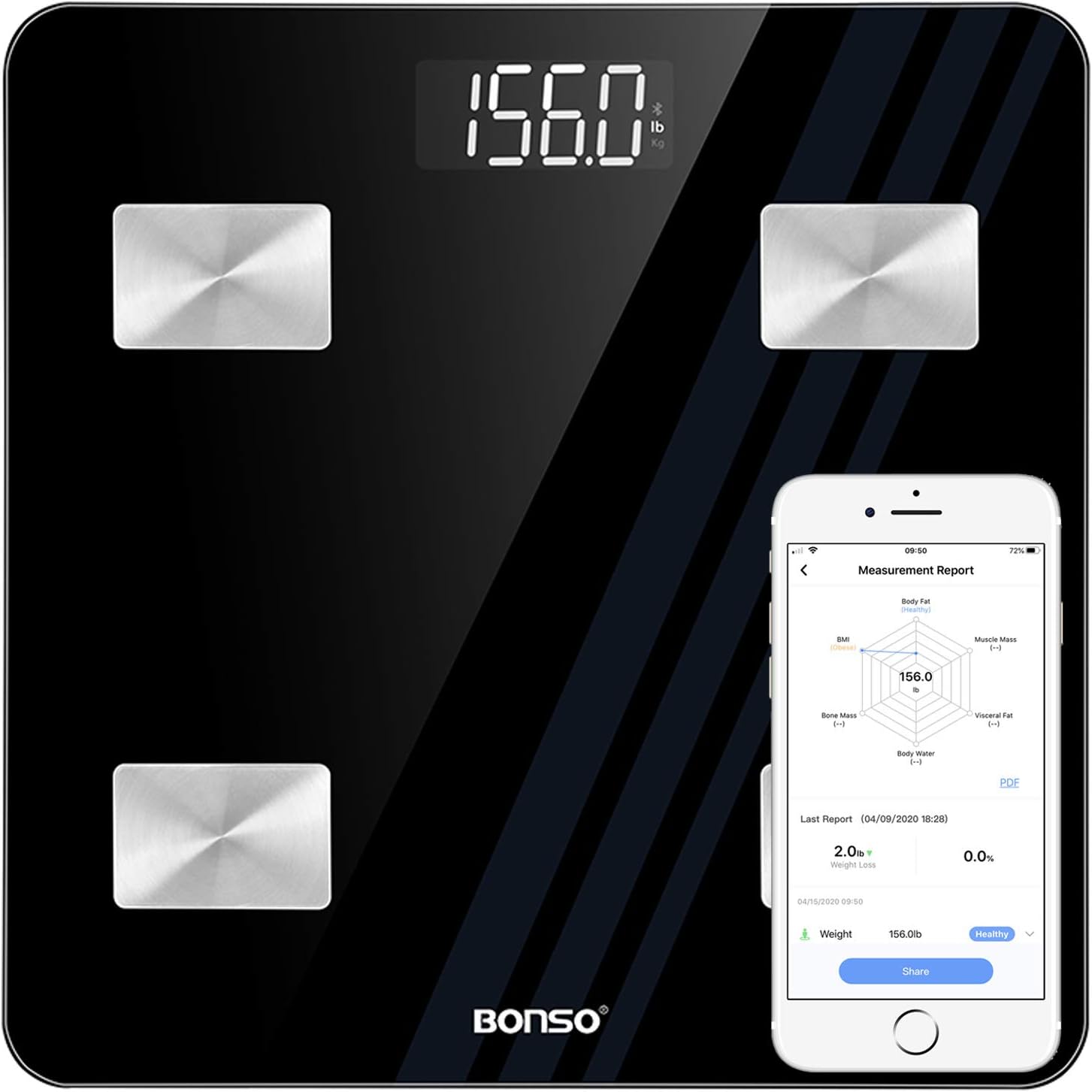 Body Fat Scale Smart Bonso Bluetooth Digital Bathroom Wireless Bmi Weight Scale With Smartphone App Essential Measurements Body Composition