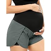 POSHGLAM Women‘s Maternity Shorts Over Belly Workout Running Casual Summer Pregnancy Shorts
