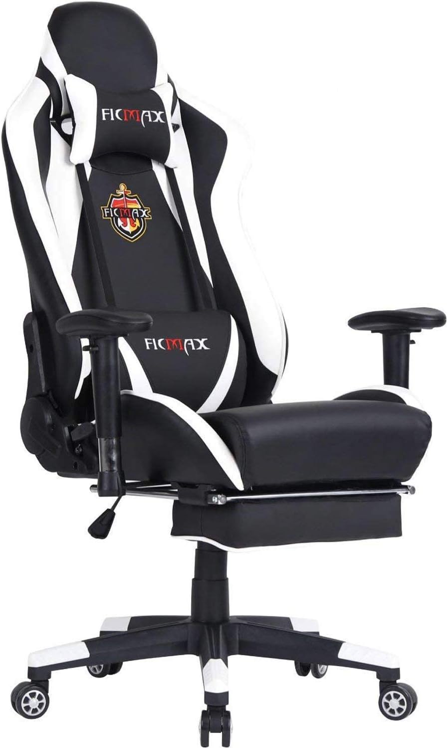 Ficmax Massage Computer Gaming Chair Ergonomic Gaming Chair with Footrest Racing Home Office Chair High Back PU Leather Gaming Desk Chair Reclining Computer Chair with Headrest and Lumbar Support