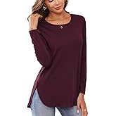 Herou Women's Casual Long Sleeve T Shirt Crewneck with Side Split Fall Pullover Loose Tunic Sweater Tops