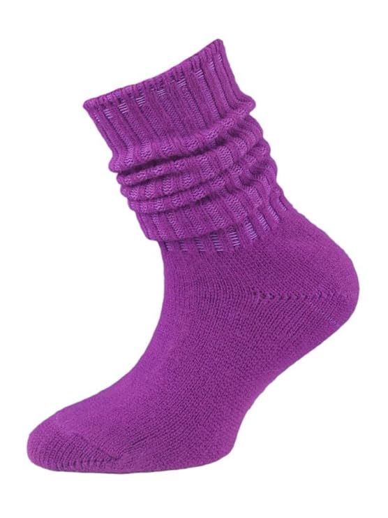 3 Pairs of Girls Ribbed Acrylic Slouch Socks. UK Made (912, Purple