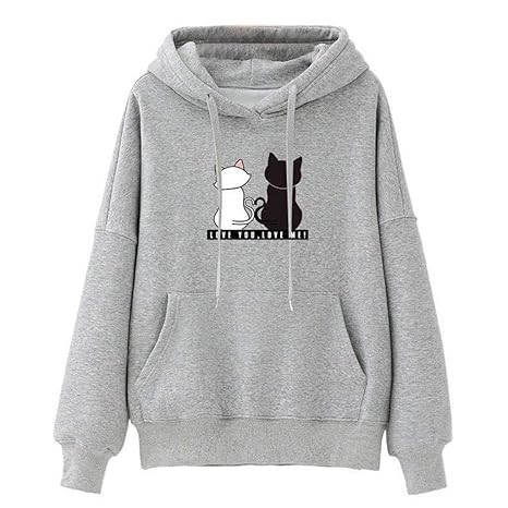 Damen Hoodie, Wraluhen Hoodies Lässige Cat Brief Print Känguru Tasche Sweatshirt Winter Baggy Pullover Pullover Tops Langarm 