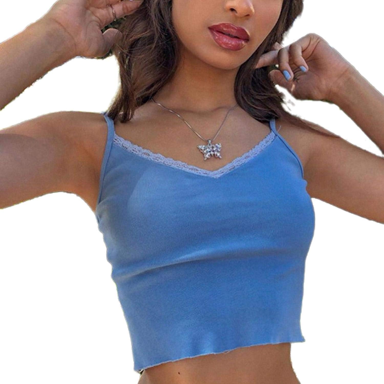 Sexy White Tank Tops Women Spaghetti Strap VNeck with Lace Tops Solid